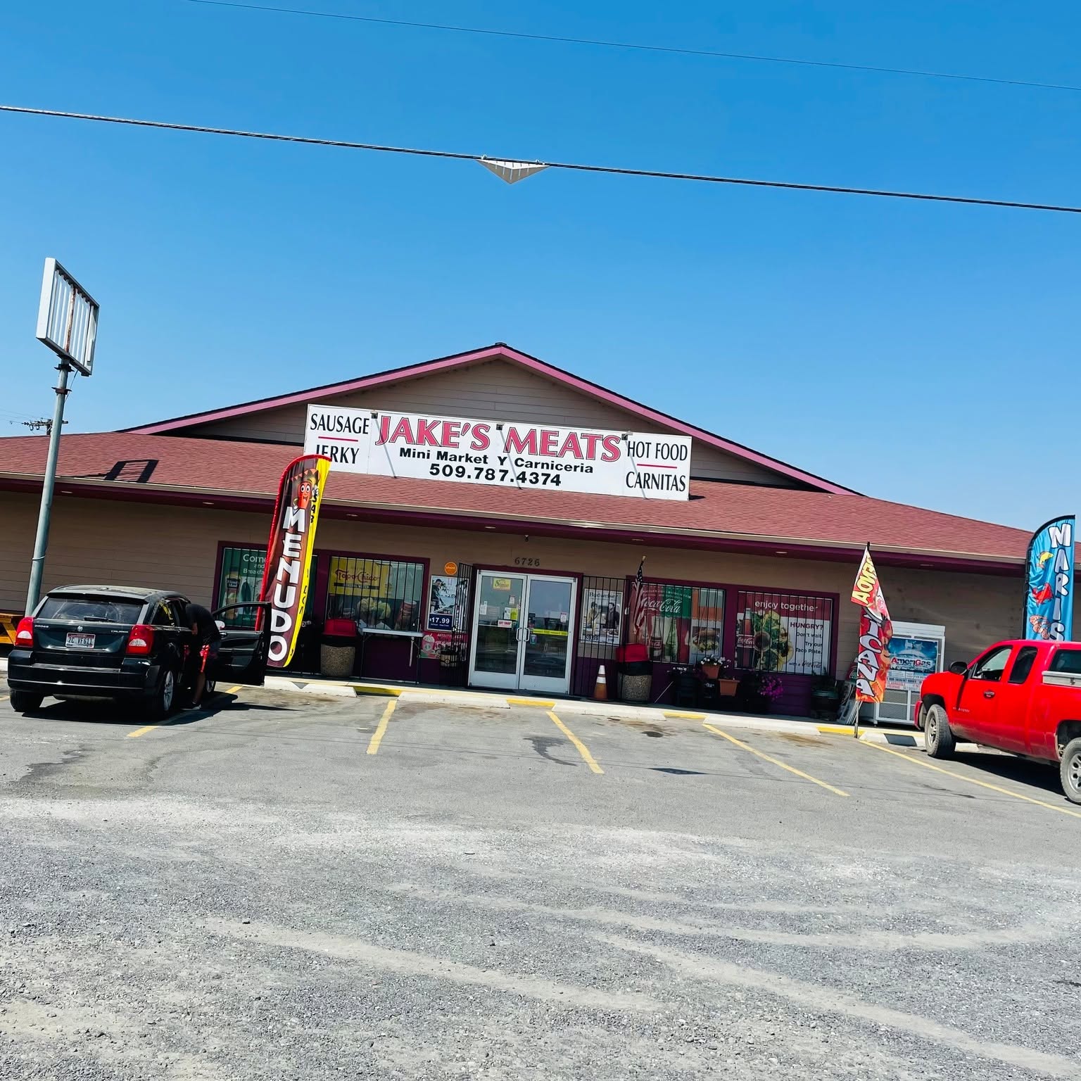 Jake's Meats storefront and mini market on State Route 281 in Quincy, WA